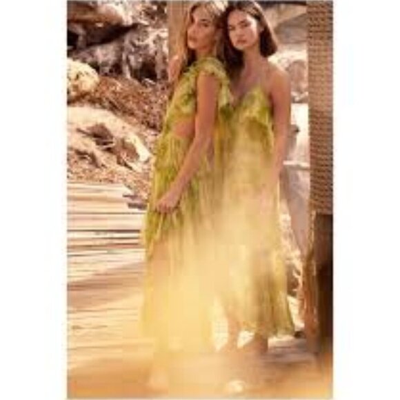 Misa Los Angeles Aina Dress Chartreuse Abstract L - Picture 2 of 16